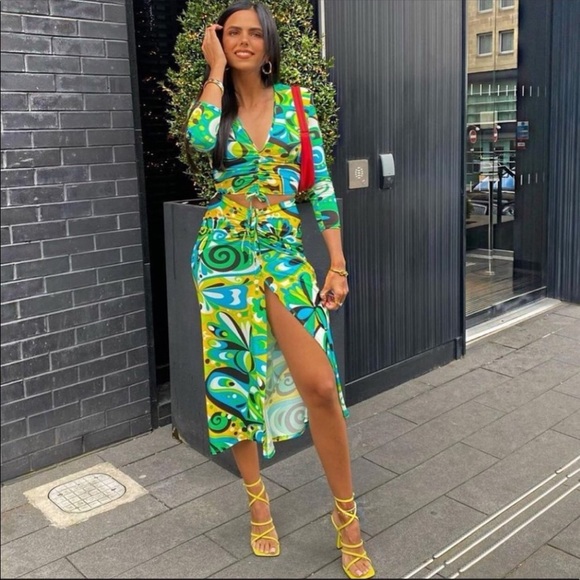 New Zara Set Top+Skirt Green Black - Picture 9 of 16